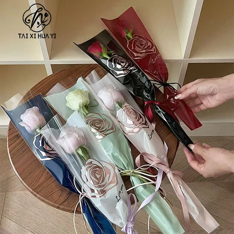 Elegant Rose Bouquet Bag for Mother's Day Valentine's Day Fresh Flower Packaging PE Coating