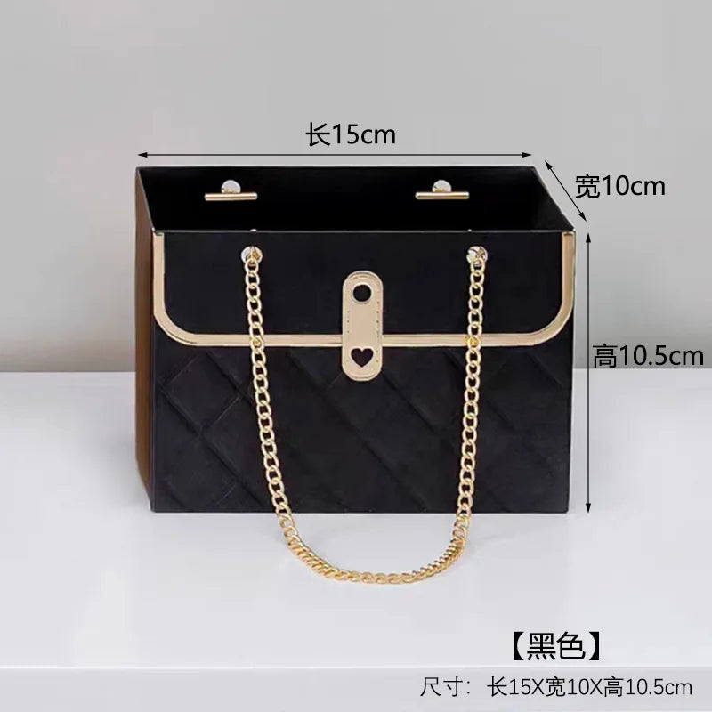 Flower Bag Metal Chain Bouquet Storage Bucket Paper Handbag Gift Box for Wedding Birthday Party Packaging Basket Gift Box