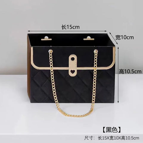 Flower Bag Metal Chain Bouquet Storage Bucket Paper Handbag Gift Box for Wedding Birthday Party Packaging Basket Gift Box
