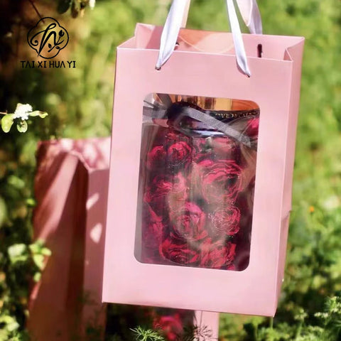 Classic Clear Transparent Kraft Paper Bags Window Cotton Rope Handle Offset Printing Recycled Materials Hand Length Handle for