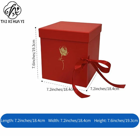 Rotating Square Rigid Gift Box Sponge Flower Packaging Valentine's Day Qixi Wedding Birthday Recycled Materials Coated Paper