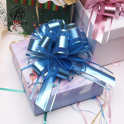 Matte Metallic Organza Pom Pom Pull Bows Floral Gift Wrapping Ribbon for Christmas Weddings Birthdays and Valentine's Day