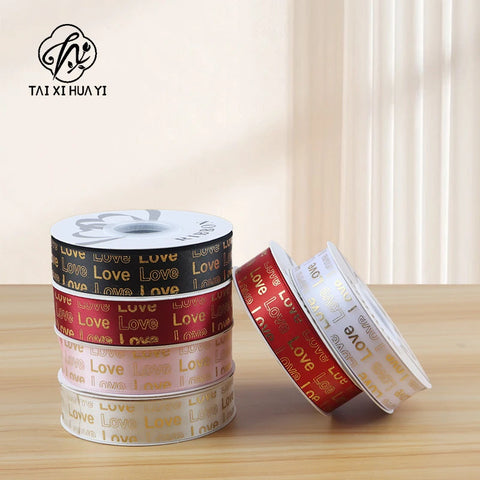 Hot Stamping English Ribbon Love Polyester Flower Gift Packaging Ribbon for Christmas and Weddings