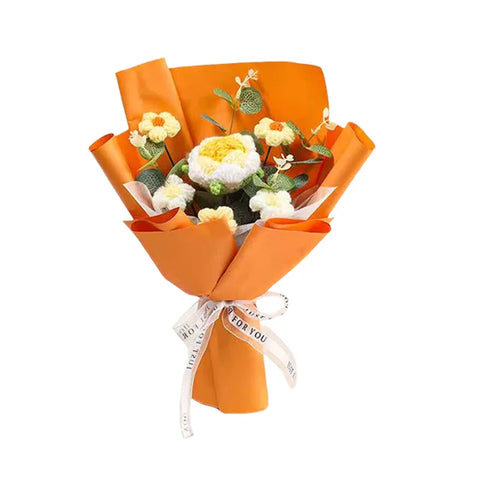 Finished Hand-knitted Soft Eco-friendly Flower Knitting Gift Yarn Bridal Bouquet Crochet Flowers for Valentine's Day