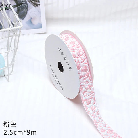 Embossed Rose Rosette Ribbon Bouquet Packaging Material for Birthday Halloween Wedding Christmas Flower