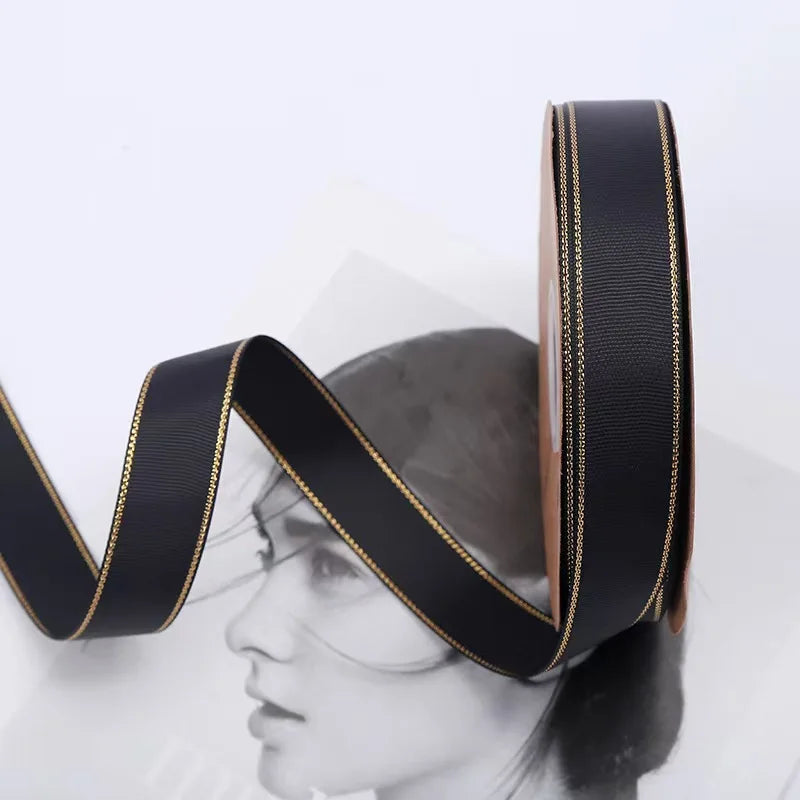 2.5cm Double Side Satin Ribbon Gold Edged Polyester for Wedding or Fashion for Gift & Flower Wrapping Christmas Ribbons