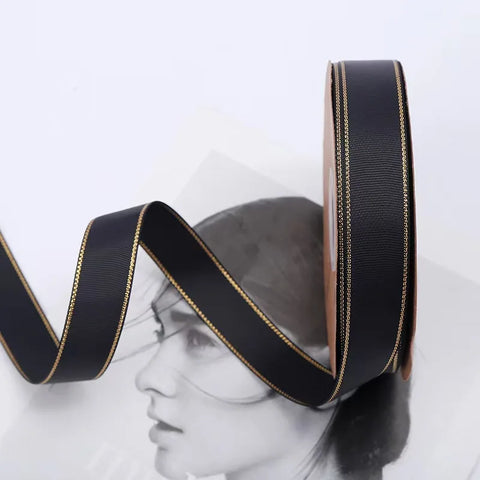 2.5cm Double Side Satin Ribbon Gold Edged Polyester for Wedding or Fashion for Gift & Flower Wrapping Christmas Ribbons