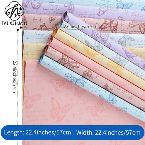 Butterfly Pattern Flower Wrapping Paper Double-Sided PE Coated Recyclable 57x57cm Florist Bouquet Gift Wrap for Packaging New