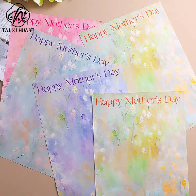 Oil Painting Coated Paper Single-sided Flower Design for Mother's Day Packaging Flower Paper Maker