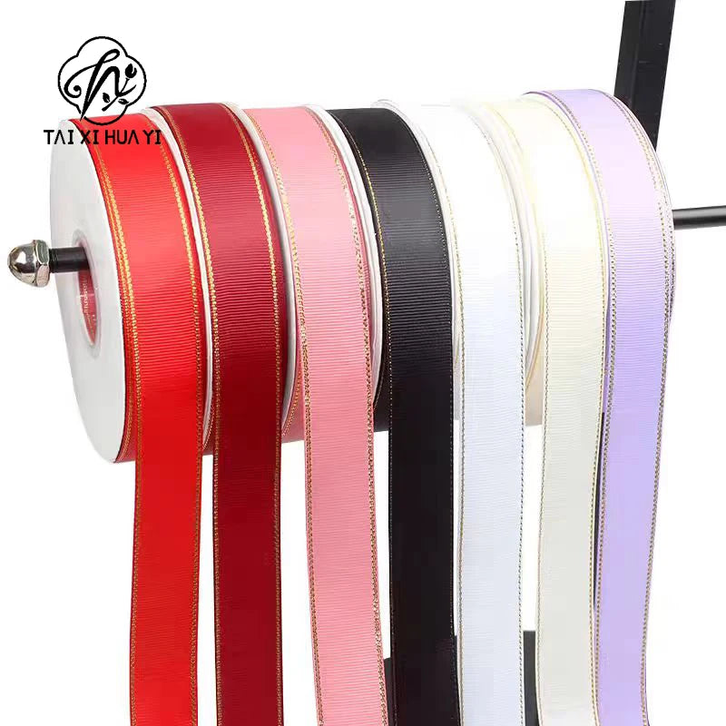 2.5cm Double Side Satin Ribbon Gold Edged Polyester for Wedding or Fashion for Gift & Flower Wrapping Christmas Ribbons