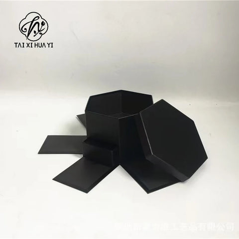Double Layer Hexagon Flower Gift Box Cardboard Recycled Materials Embossing Printing Rigid Box Recyclable