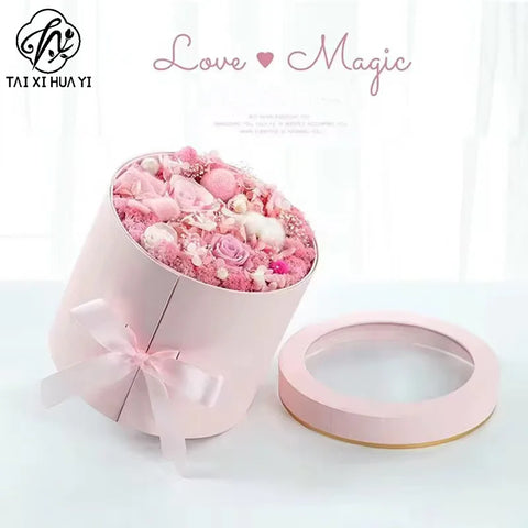Elegant Luxurious Cardboard Recycling Box Sturdy Rose Floral Patterned Gift Packaging Made Coated Paper Cylinder Shape Vanishing