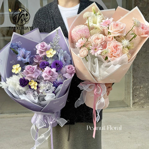 DIY Handmade Gift Packaging Paper Single-sided Waterproof Flower and Love Bouquet Paper for Coated Gifts