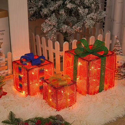 New Plastic Christmas Gift Box 3-Piece Set LED String Lights Warm White Festive Decor Holiday Lighting