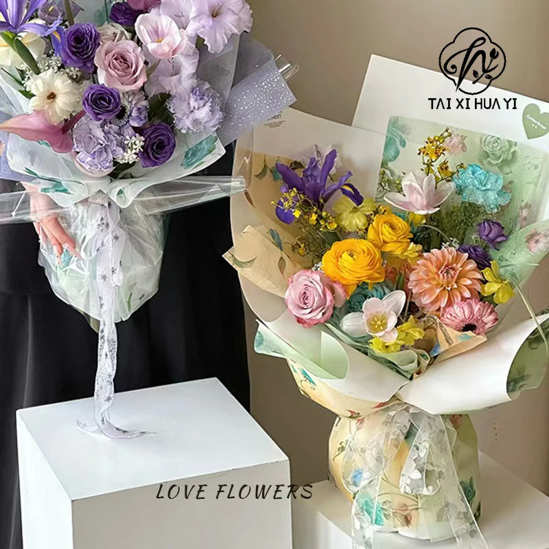 Waterproof Eco-Friendly Recyclable Korean Printed Pearlescent Film Floral Bouquet Wrapping DIY Customized pink Packing Paper