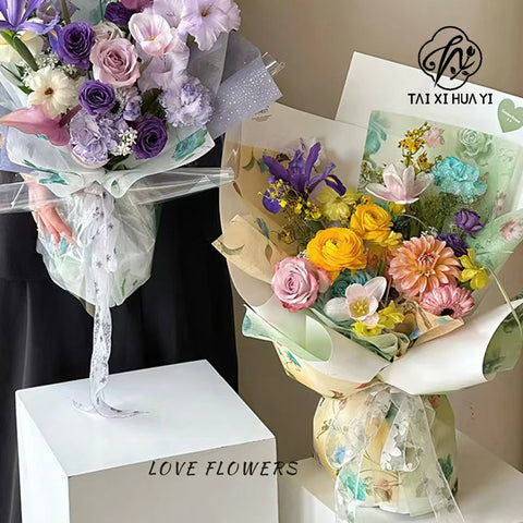 Waterproof Eco-Friendly Recyclable Korean Printed Pearlescent Film Floral Bouquet Wrapping DIY Customized pink Packing Paper