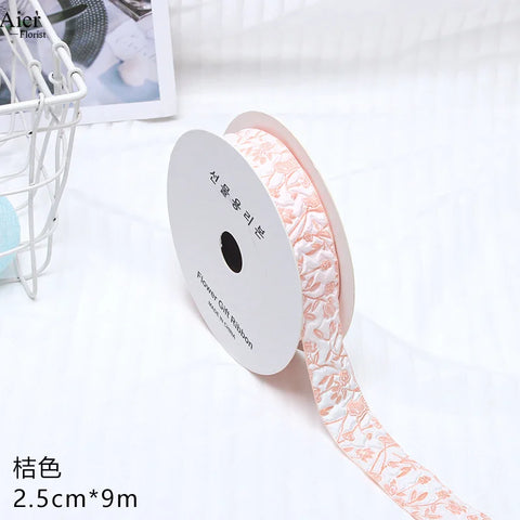 Embossed Rose Rosette Ribbon Bouquet Packaging Material for Birthday Halloween Wedding Christmas Flower