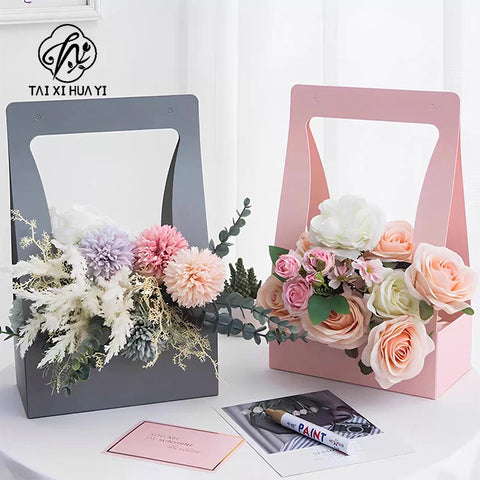 Simple Portable Paper Box Matt Lamination Flower Basket for Wedding Decor Packaging for Flowers and Folders