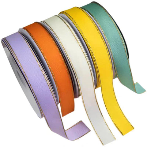 2.5cm Double Side Satin Ribbon Gold Edged Polyester for Wedding or Fashion for Gift & Flower Wrapping Christmas Ribbons