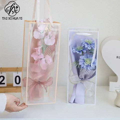 Customized Transparent PP Flower Bag Transparent Flowers Packing Bag Portable Pp Material Tote Bag