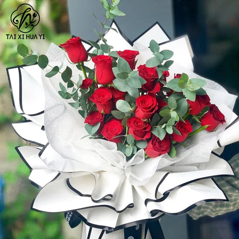 Waterproof Eco-Friendly Recyclable Korean Su Material Single Side Coating Black White Aristocratic Packaging Paper Floral