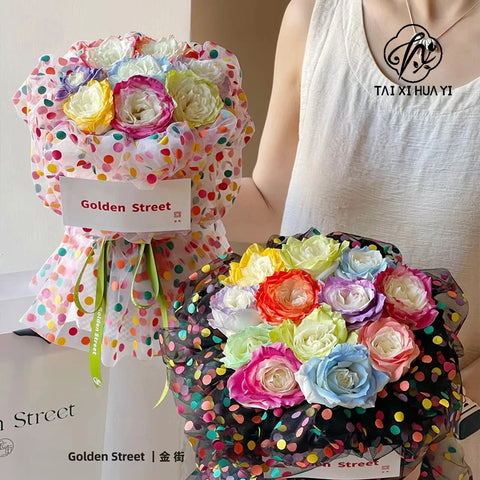 Net Red 50CM*1.5M Flower Packaging Paper Colorful Dots Florist Bouquet Gift Wrapping Mesh Roll Popular for Bouquet Flower