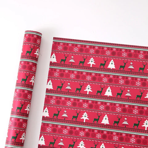 Christmas Floral Unique Gift Wrapping Paper Waterproof Reindeer Red Green Flower Patterns Single Side Coating