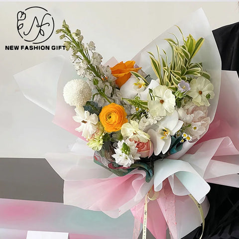 Christmas Eco-friendly Biodegradable Water-proof Single Side Coated PE Sugarcane Pulp Flowers Print Gift Wrap