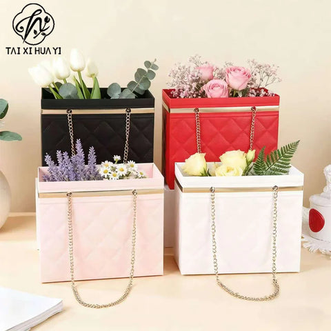 New Flower Pink Gift Dried Luxury Kraft Paper Durable Bouquet Packaging with Offset Printing and Window Bag