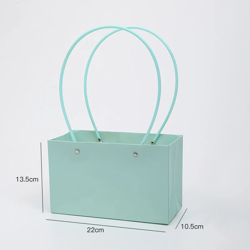 Waterproof Rectangular Flower Box Small Paper Bag with Handle Candy Color Bouquet Packaging Gift Box Tote Box for Flowers Candy
