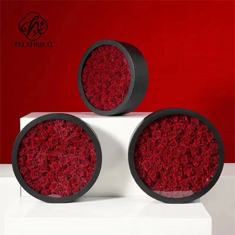 Elegant Round Window Transparent Recycled Materials Embossed PVC Flower Box for Valentine's Day Rose Presentation and Gift