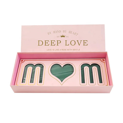 Mother's Day High-end Coated Paper Heart-shaped Gift Box with Sweet Words From Mom Floral Craft Flower Arrangement Rigid Box