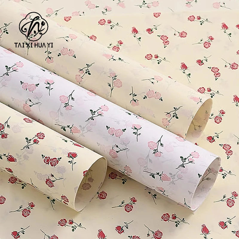 Elegant Rose Print Art Paper Floral Arrangement Supplies for Flower Shop Bouquet Packaging and Gift Wrapping