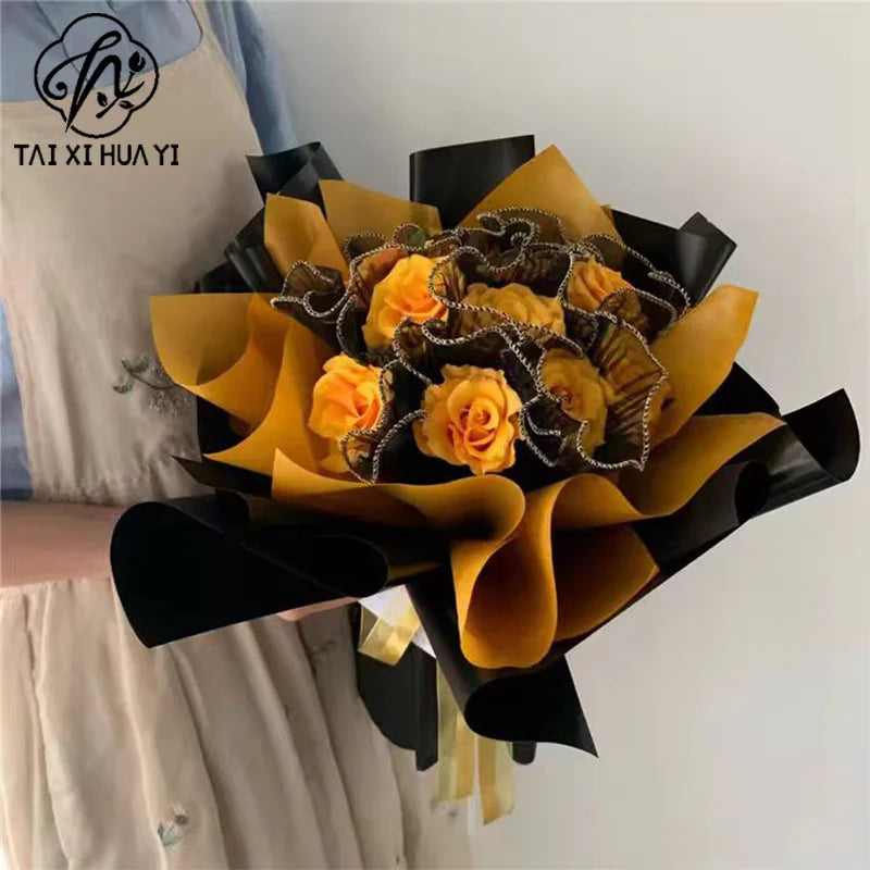 Qixi Wave Gauze Fresh Bouquet Water-proof Eco-friendly Packaging Materials Wave Design Pleats Single Side