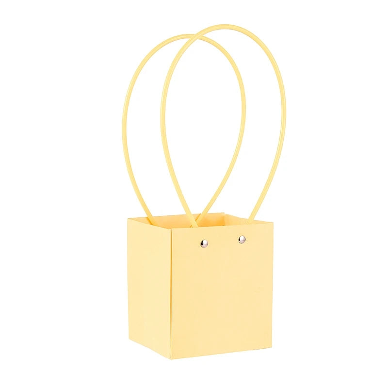 Portable Square Flower Gift Carrier Bags Art Paper Bouquet Wrapping Floral Bag for Arrangements Kraft Paper for Easy Storage