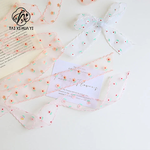 Single-Sided Satin Ribbon Roll 4 cm 1.5 Inch Sequin Small Flower Hook Edge DIY for Wedding Christmas Gift Packaging