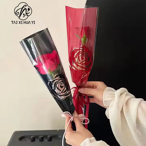 Elegant Rose Bouquet Bag for Mother's Day Valentine's Day Fresh Flower Packaging PE Coating