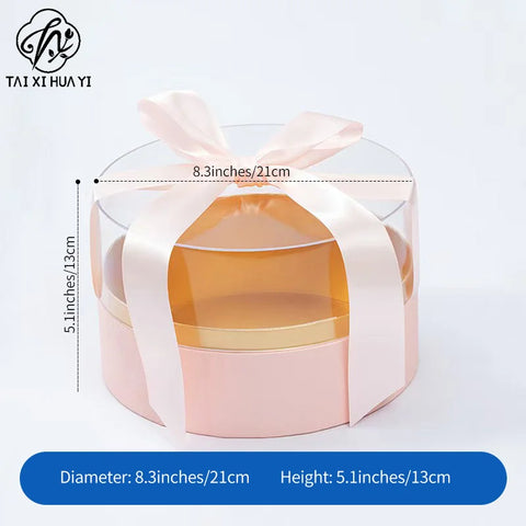 Round Cylinder Rose Flower Gift Box with UV Coating and Transparent Lid for Valentine's Day Fresh Flower Packaging