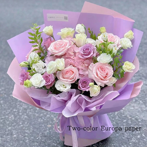 Handmade Ou Ya Two-Color Floral Wrapping Paper Waterproof Flower Packaging with Coating for Bouquets