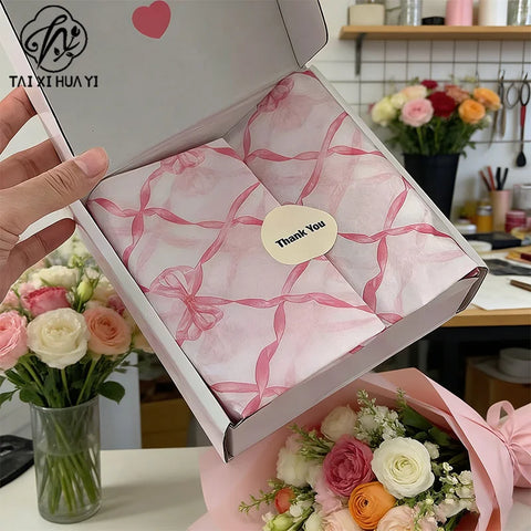 Mothers Day Pink Heart Bow Recyclable Matte Tissue Paper for Gift Wrapping Flower Bouquets Clothing Packing Party Decorations