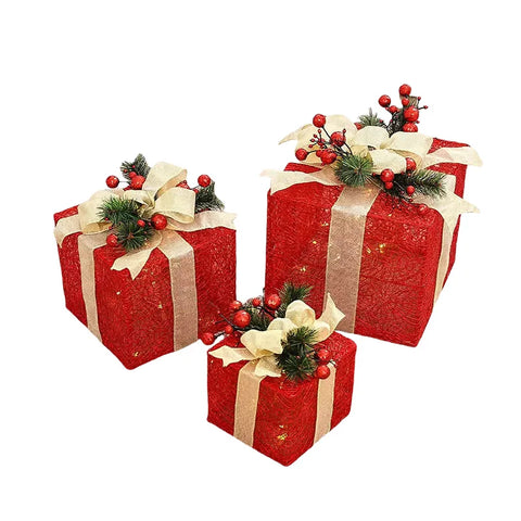 New Plastic Christmas Gift Box 3-Piece Set LED String Lights Warm White Festive Decor Holiday Lighting