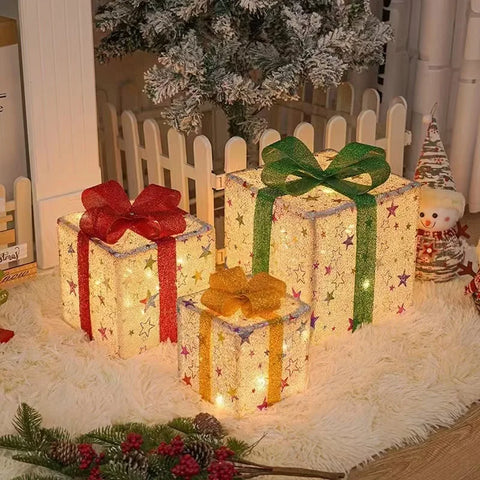 New Plastic Christmas Gift Box 3-Piece Set LED String Lights Warm White Festive Decor Holiday Lighting
