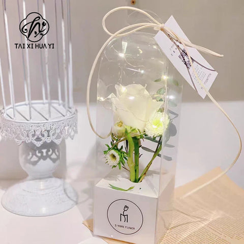 Single Portable PVC Transparent Panoramic Rose Bouquet Flower Boxes Christmas Cute Little Rose Gift Box with Embossing Printing