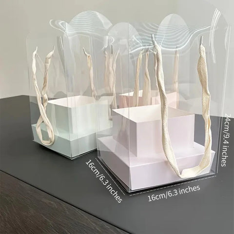 Creative Portable PVC Flower Box Transparent Square Shaped Gift Box with Embossing Printing for Parties
