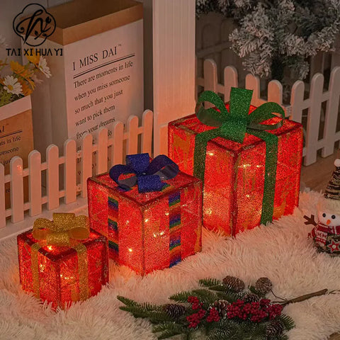 New Plastic Christmas Gift Box 3-Piece Set LED String Lights Warm White Festive Decor Holiday Lighting