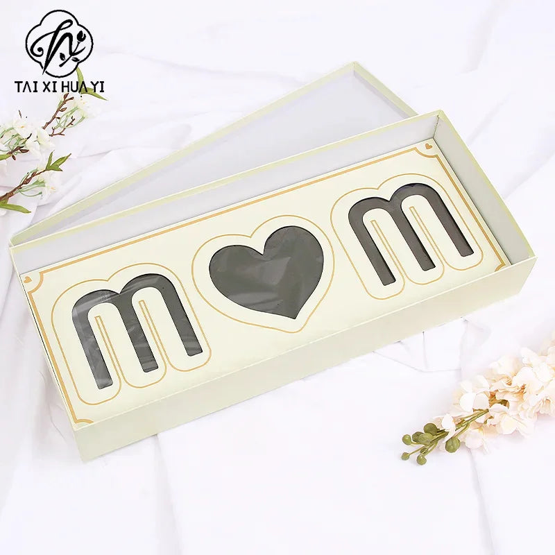 Mother's Day High-end Coated Paper Heart-shaped Gift Box with Sweet Words From Mom Floral Craft Flower Arrangement Rigid Box