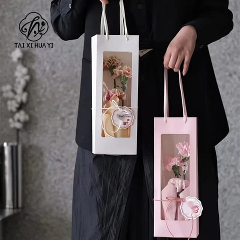 Nicro Single Bouquet Bag New Arrival Transparent Rectangular Hand Packaging for Flowers for Valentine's Day Recycled Materials