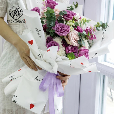 High Quality Heart Coated Single Side Waterproof Paper Eco-friendly Flower Bouquet Floral Gift