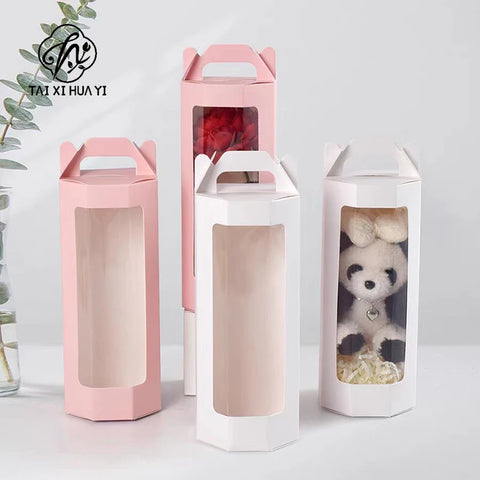 Portable Folding Flower Gift Box Window Display Simple Octagonal Transparent Packaging Eco-Friendly Recycled Materials Gift