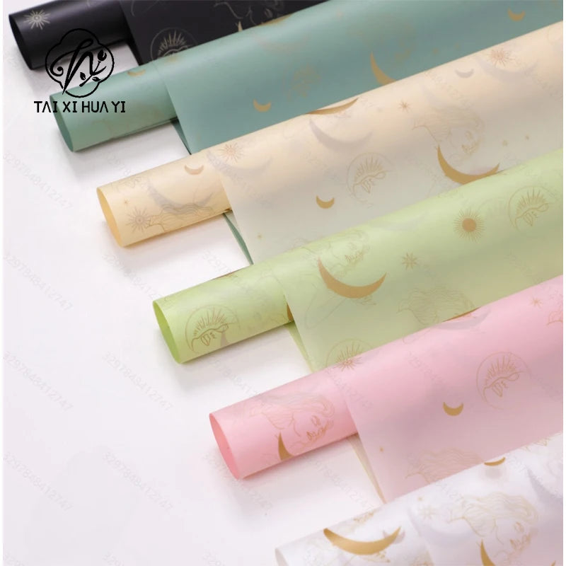 Wholesale Moon Pattern Art Paper Flower Wrapping Waterproof Birthday Gift Packaging Tissue for Florists Gift Wrapping Paper รูปสินค้าหลัก